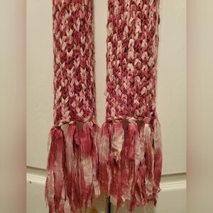 Pink Knitted Womens Scarf Soft Lace 68 Inch Handmade